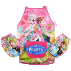 Girls kichen chef craft cooking apron with sleeves - frozen pink
