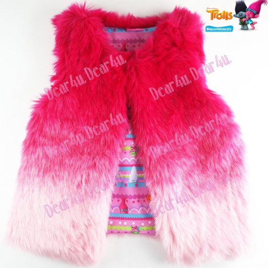 Girls Trolls fur vest outwear - Click Image to Close