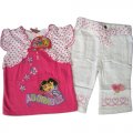 Girls DORA pink dot top with white pants and belt - adorable
