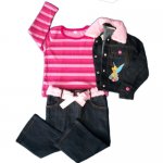 Girls Denim 3pcs Top Jacket & Pants sets Tinkerbell