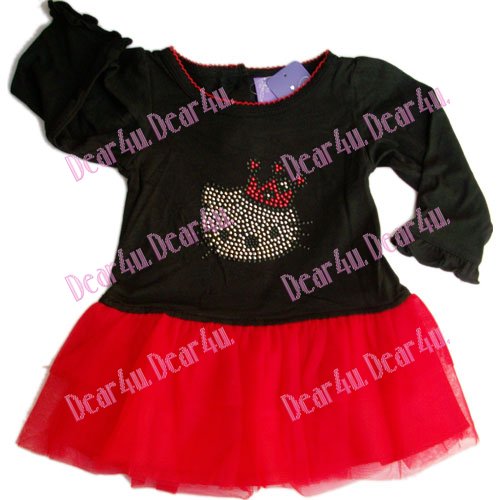 Girls shinning Hello Kitty long sleeve black one piece dress - Click Image to Close