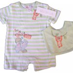 Green strip girl boy suit with Bib - Monkey