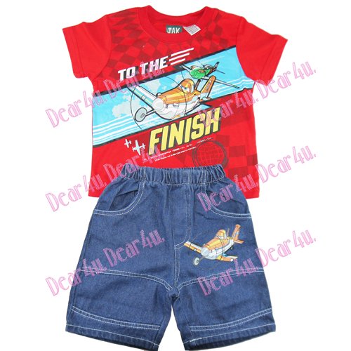 Boys PLANES CARS summer red top with denim shorts - Click Image to Close
