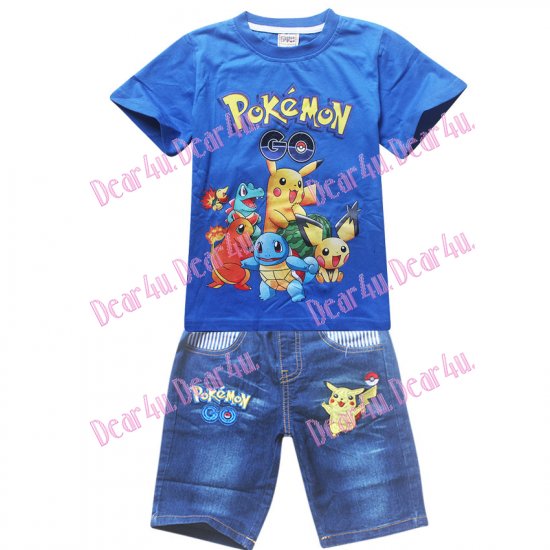 Boys Pokemon Go tee with denim pants - blue - Click Image to Close