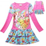 Girls long sleeve 100% cotton dress - shopkins pink