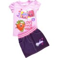 Girls Shopkins light pink tee with denim skirt