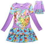 Girls long sleeve 100% cotton dress - shopkins purple